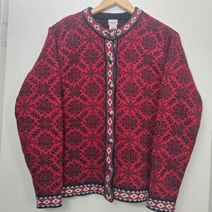L.L. Bean Red and Black Patterned Sweater